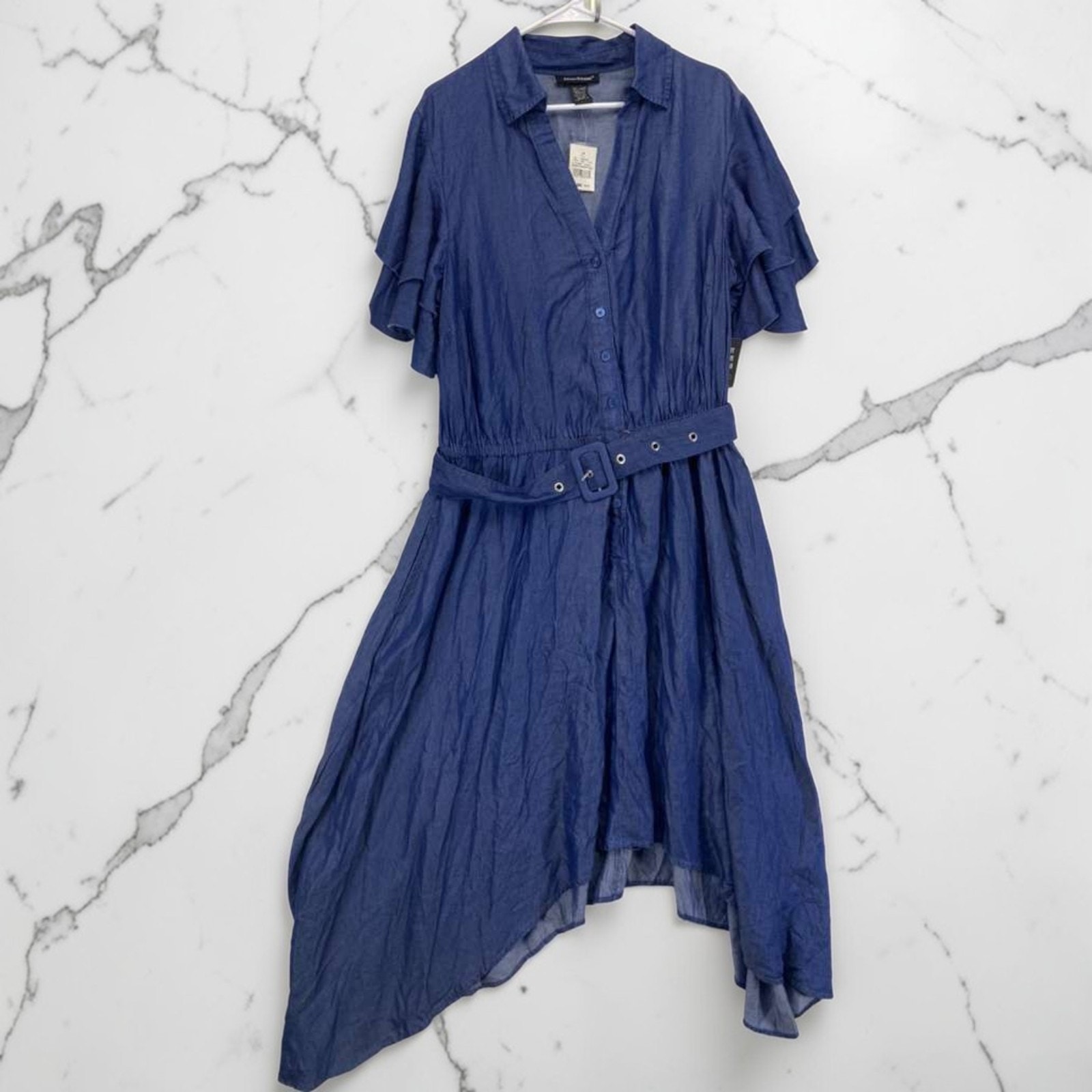 Ashley Stewart Women's Denim Shirt Dress, Matching Buckle Belt Sz 14/16